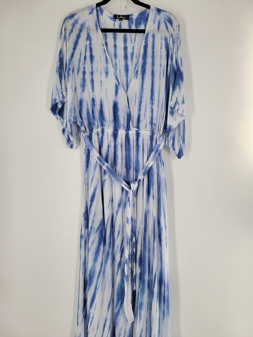 Lulus Sunday Morning Blue Tie-Dye Wrap Maxi Dress Cover Up Beach Size XL - Picture 2 of 4
